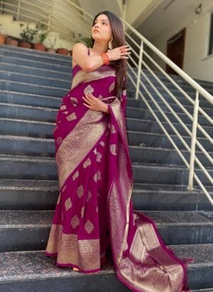 C J Enterprise Women's Pure Kanjivaram Silk Saree Banarasi Silk Saree With Blouse Piece (paithani Pari122)