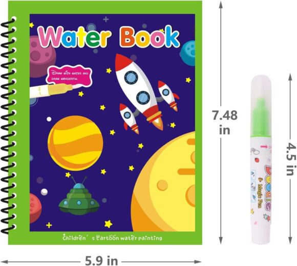 Magic Water Coloring Doodle Book & Magic Pen Reusable | Magic Water Quick Dry Book | Water Colouring Book Doodle with Magic Pen