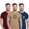 BULLMER Mens Regular Fit Printed Round Neck Cotton Tshirt Pack of 3