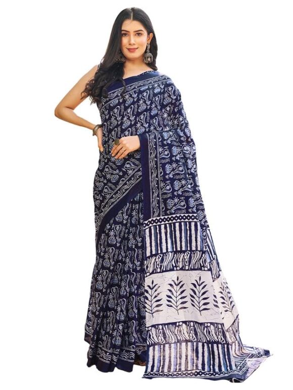 Satrani Women's Cotton Printed & Ready To Wear Saree with Unstitched Blouse Piece