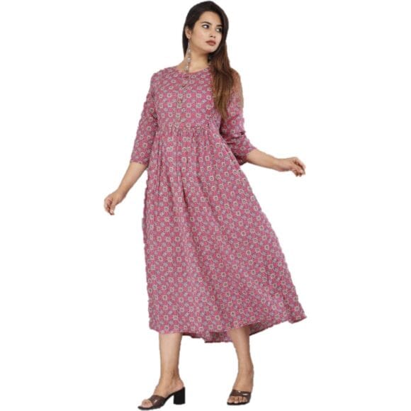 Vaidiki Women's Pure Cotton Printed Maternity Gown/Maternity wear/Feeding Nighty A-line Maternity Feeding Dress Maternity Kurti Gown for Women