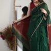 Flosive Women's Mix Color & Golden Kanjivaram Wedding Saree With Blouse (DARK GREEN)