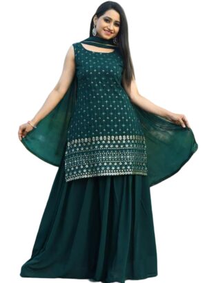 Georgette Short Anarkali Kurta Sharara with Dupatta Set for Women and Girls for Wedding