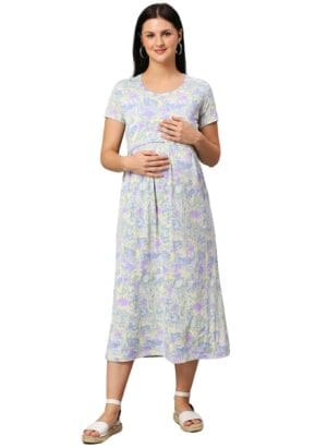 True Shape Zipless Maternity Dress for Women | Knitted Cotton Hosiery Feeding Gown with Easy Discreet Nursing for Pre & Post Partum