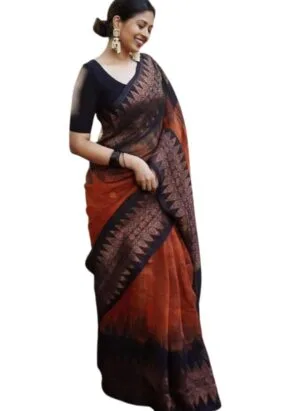 SGF11 Women's Kanjivaram Soft Cotton Linen Silk Saree With Blouse Piece