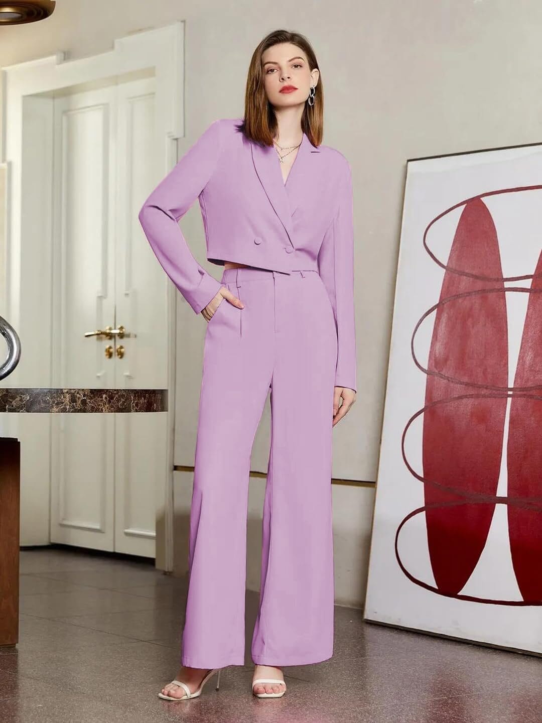 Solid Relaxed Fit Full Sleeve CoShapeord Blazer and Trouser Set. - Image 5