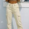 High Waist 6-Pocket Baggy Wide Leg Cargo Denim Jeans for Women