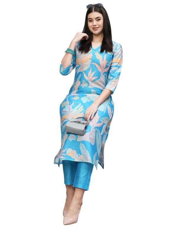 Women's Chanderi Straight Printed 2Pc Kurta Set