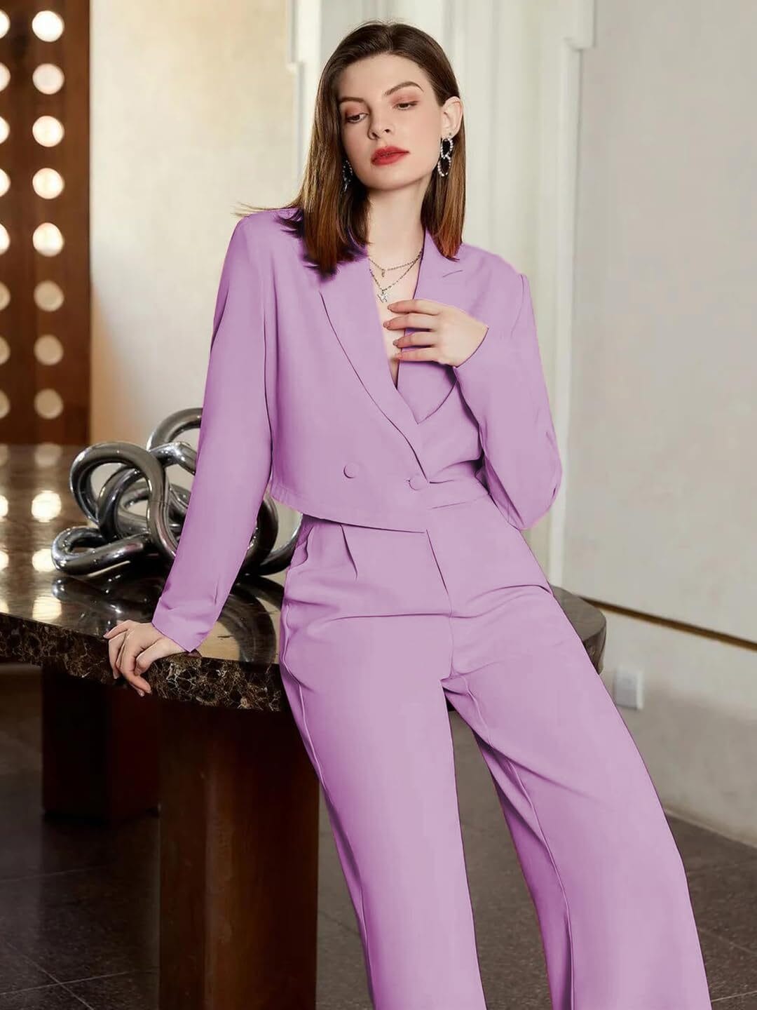 Solid Relaxed Fit Full Sleeve CoShapeord Blazer and Trouser Set. - Image 3