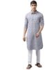 Standard Generic See Designs Men's Light Grey Regular Pure Cotton Pathani Printed Men's Kurta