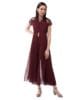 Miss Chase Women's Wine Solid Regular Length Round Neck Short Sleeves Embellished Jumpsuit