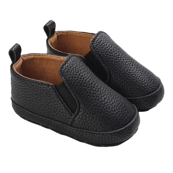 Generic Hopscotch Boys PU Solid Infant Booties in Black Color