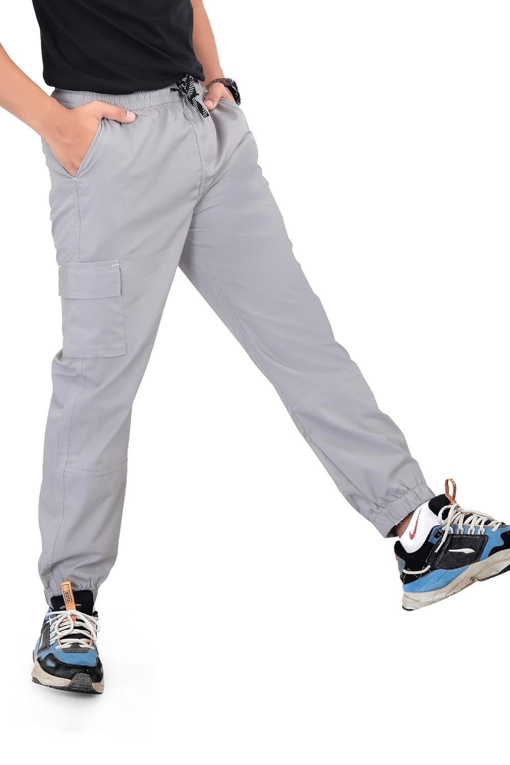 Boys Cargo Jogger Pants - Pure Cotton - Slim Fit - OneSide Cargo Pocket - Available in L and XL