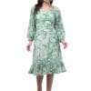 My Swag Women's Georgette V-Neck 3/4 Sleeve Floral Print Fit & Flare Smoking Dress