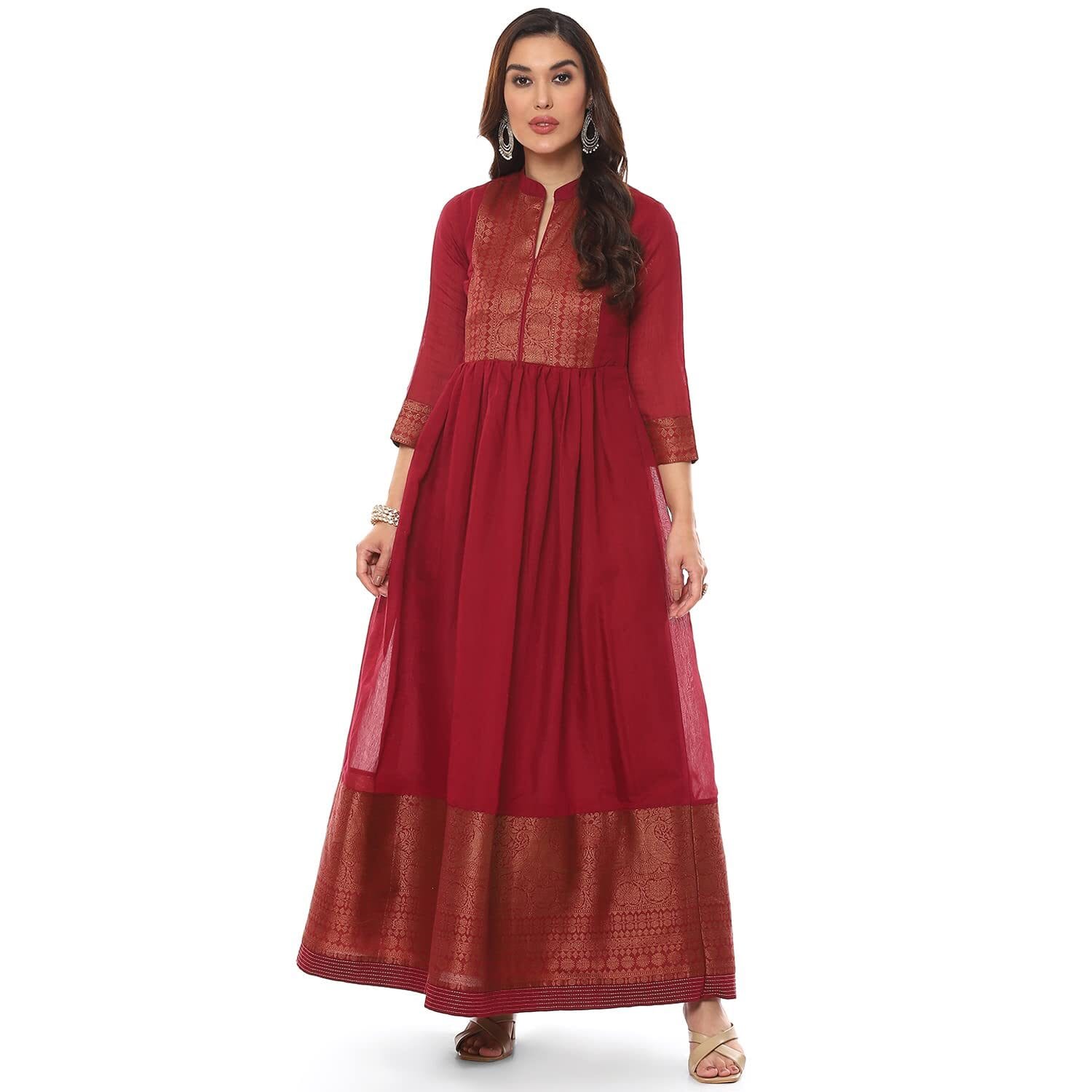 BIBA Women Art Silk Flared Yarndyed Kurta