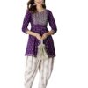 Stylum Women's Printed & Embroidered Rayon A-Line Kurti With Dhoti Pant (Kdvoilmahi_Violet)