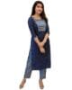 Women's Cotton Blend Straight Printed Kurta with Pant (Kuhoo Blue)