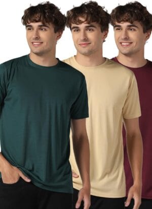 INKKR Men's Short Sleeve Round Neck Dry Fit Multicolor T-Shirt Combo