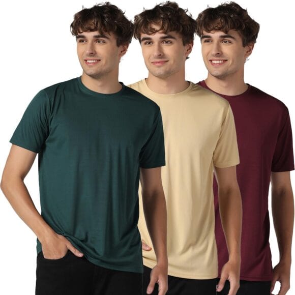 INKKR Men's Short Sleeve Round Neck Dry Fit Multicolor T-Shirt Combo