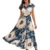 Bollyclues Women's Cotton Fit and Flare Printed Cap Sleeve Coller-Neck Casual Maxi Dress(MX-02)