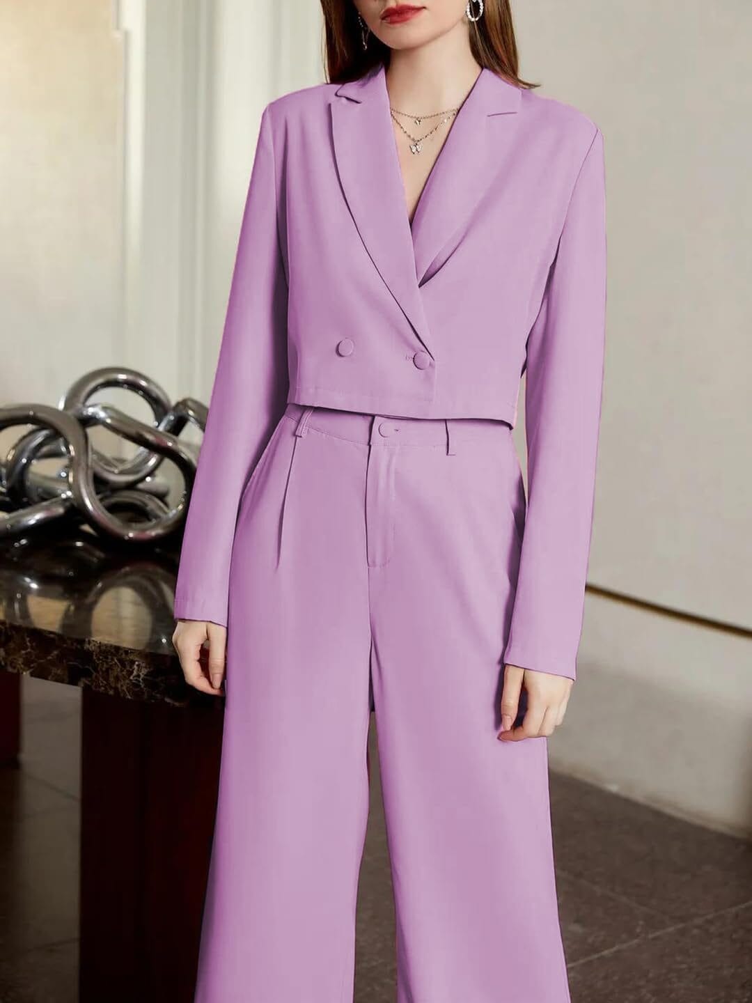 Solid Relaxed Fit Full Sleeve CoShapeord Blazer and Trouser Set. - Image 4