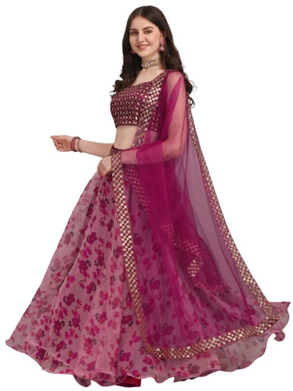 Standard Generic Fashion Basket Women's Floral Organza Semi Stitched Lehenga Choli