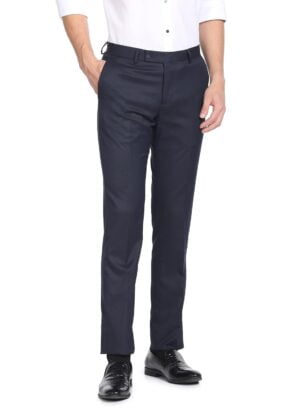 Arrow Regular Men's Solid Blue Tailored Fit Polyester Formal Trouser (ARCBOTR0005_Navy_34)