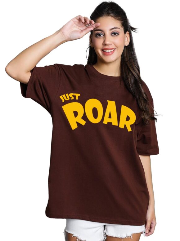 Standard Generic LEOTUDE Half Sleeve Oversized Tshirt for Women, Round Neck Longline Drop Shoulder | Colorful Printed T-Shirt (Color Brown)