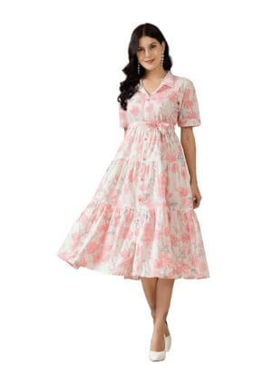 Stylum Women's Floral Printed Cotton Flared Maxi Dress (Drspinkkinnu_Baby Pink)