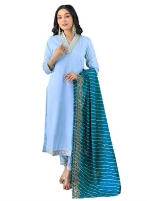 Naixa Women's BSY Viscose Embroidered Straight Kurta with BSY Viscose Pant and Silk Blend Laced Dupatta Sets