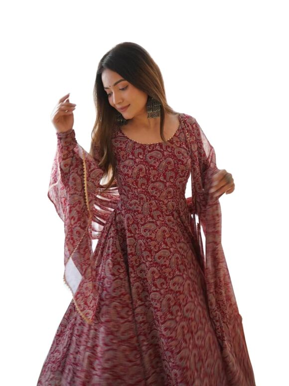 Women Floral Print Anarkali Kurta With Pant and Dupatta