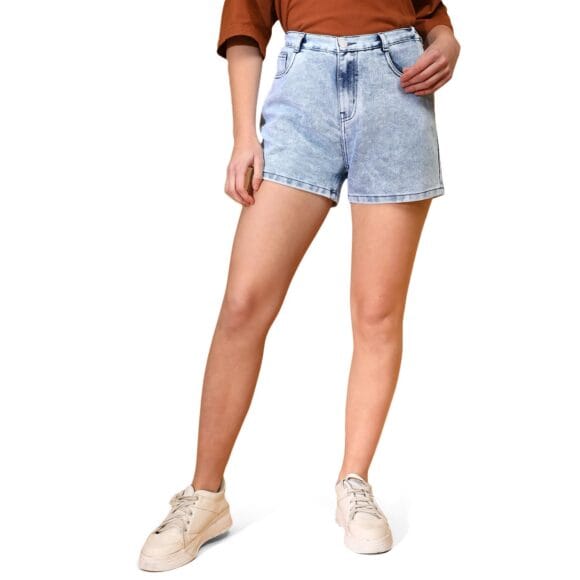 Tales & Stories Solid Denim Shorts for Women-Y117711