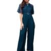 Miss Chase Women's Round Neck Flared Sleeve Floral Raglan Regular Jumpsuit with Pockets
