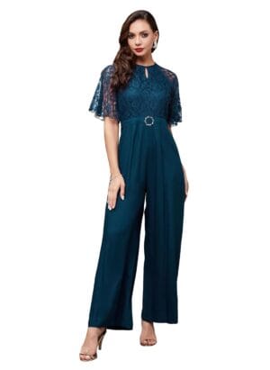 Miss Chase Women's Round Neck Flared Sleeve Floral Raglan Regular Jumpsuit with Pockets