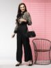 for women Women Black Beige Printed Jumpsuit