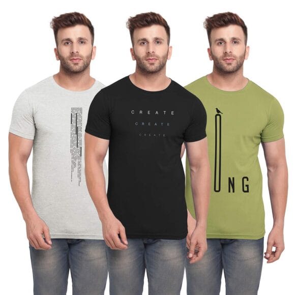 HalfSleeve Round Neck Printed Cotton Tshirt - Combo Tshirt - Pack of 3