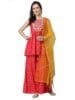 Bandhej Printed & Embroidered Rayon Kurti Sharara Dupatta Set