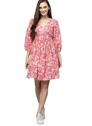 Stylum Women's Floral Printed Cotton Flared Knee Length Dress