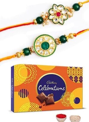 CraftVatika Combo Of 2 Rakhi For Brother With Cadbury Chocolate Gifts Combo Set,Brother Rakhi Set,Cadbury Rakshabandhan Bhai Bhabhi Hamper Greeting Card,Set Of 2 Rakhi
