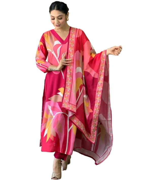 Women's Cotton Blend Kurta with Pant & Dupatta