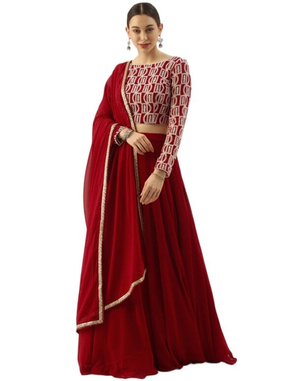 Women's Chikankari Sequins Embroidered Georgette Semi-Stitched Lehenga Choli With Dupatta (5050-Wedding-Girlish-Latest-New)