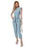 Women's Mock-Neck Ruffle Cuff Self Belted Solid Jumpsuit | Soft & Breathable Casual Polyester Blend Sleeveless Jumpsuit For Girls