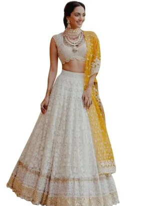 Women's Georgette Semi-Stitched Lehenga Choli White Wedding Bridal Free Size
