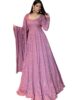 Womens Sequence with Thread Embroidery Georgette Maxi Dress Ethnic Wear Comfortable Round Neck Gown with Dupatta