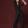 KASSUALLY jumpsuits for women Black Shimmer Wrap Neck Jumpsuit