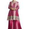 Miss Ethnik Dual Tone Strip Chinon Heavy Embroidered Stitched Sharara Suit Set With Dupatta (ME-1129)
