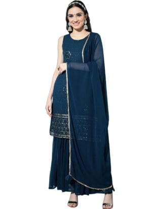 SHOPPING QUEEN Women's Georgette Embroidered Kurta and Sharara Set