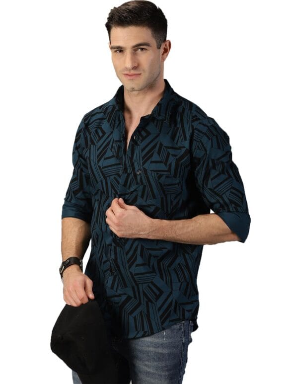 RodZen Men's 100% Pure Cotton Full Sleeve Abstract Printed Regular Casual Shirt