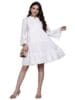 INDO ERA Women's White Embroidered A-Line Ethnic Mid-Thigh Length Dress (Ed0Wh8797)