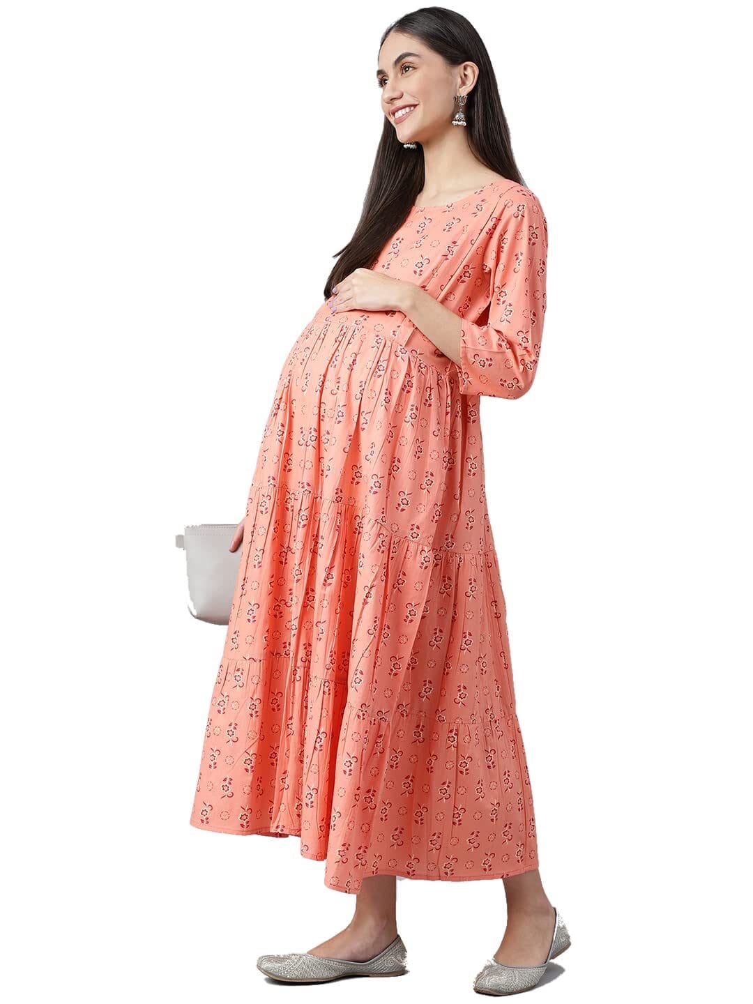 Negen Cotton Maternity Dresses for Women with Feeding Zip - Floral Breastfeeding Maternity Gown Kurti for Pregnant Women - Nursing Pre and Post Pregnancy Wear